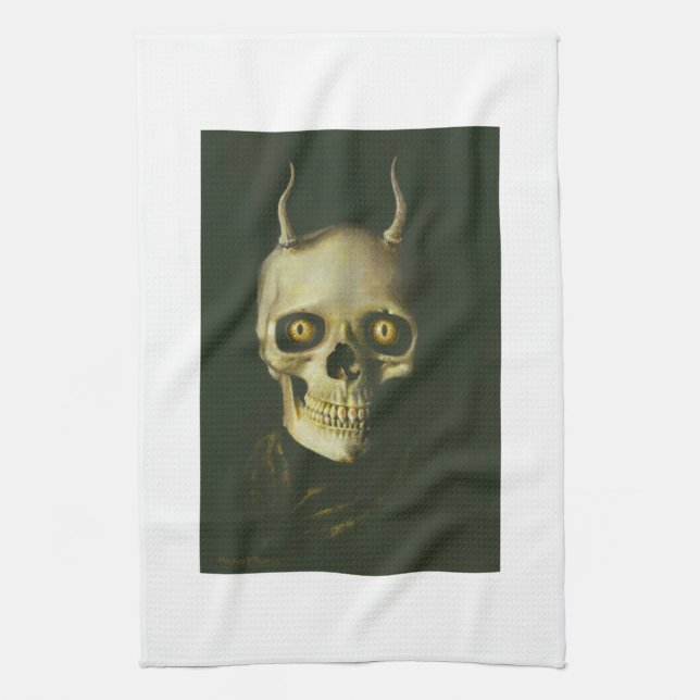 Gothic Devil Skull Kitchen Towel (Vertical)