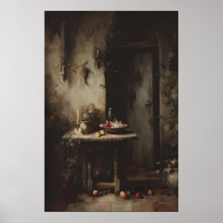 Gothic Dining Room Wall Art, Candlelit Kitchen Poster