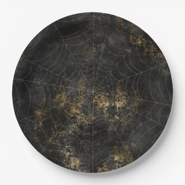 Gothic Distressed Spooky Spider Web Paper Plate (Front)