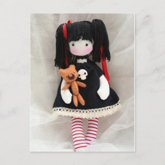 Gothic Doll with Teddy Bear Customisable Postcard