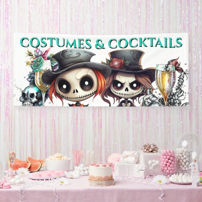 Gothic dolls bride groom cocktail drinks couples banner (Party)