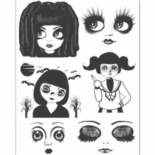 Gothic dolls faces original Big eye Girls art