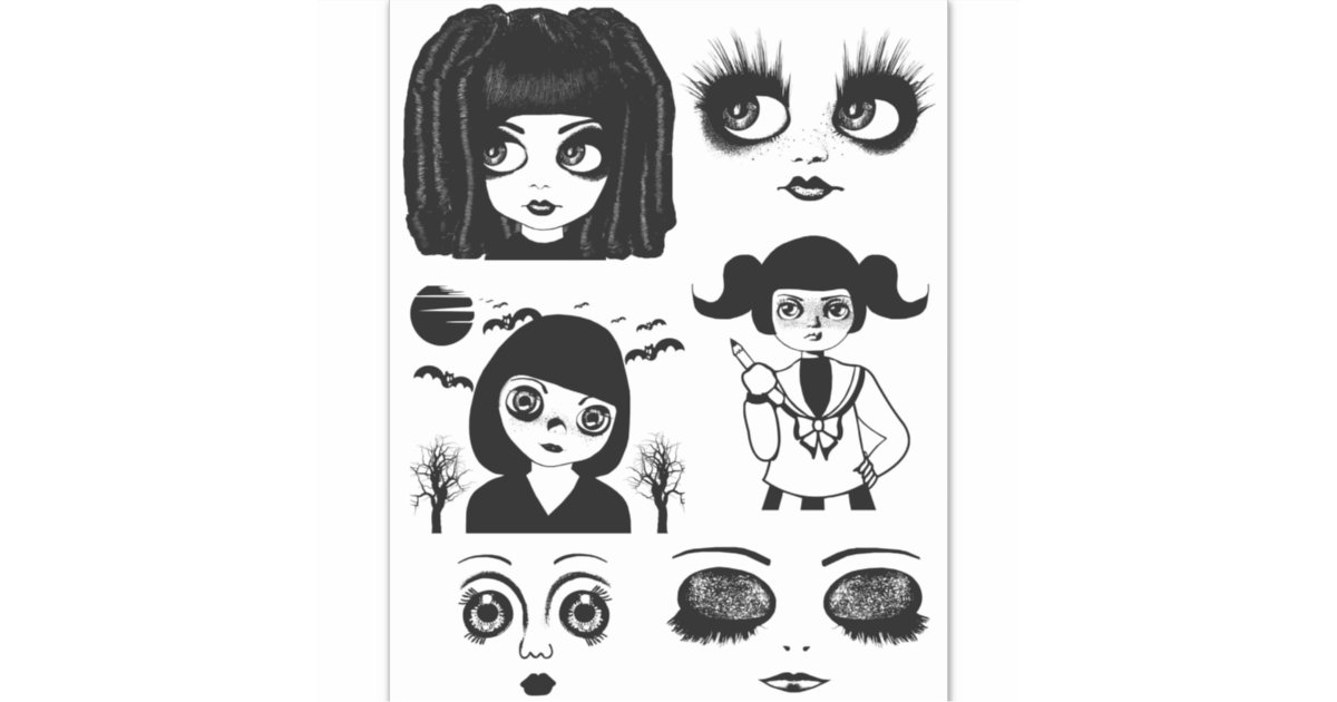 Gothic Dolls Faces Original Big Eye Girls Art Zazzle Co Uk