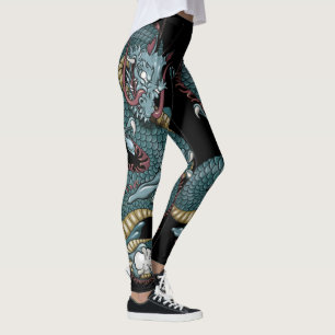 Gothic Dragon Tattoo on Black Leggings