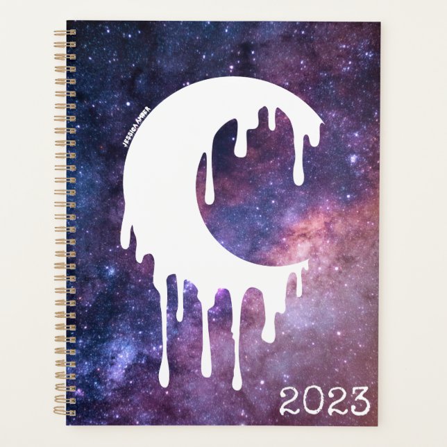 Gothic Dripping Moon White Silhouette Galaxy Planner (Front)