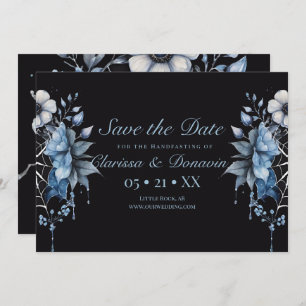 Gothic Dusty Blue Floral Spider Web Handfasting Save The Date