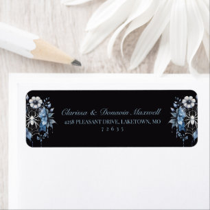 Gothic Dusty Blue Floral Spider Web Return Address