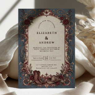 Gothic Dusty Blue Western Wedding Invitation