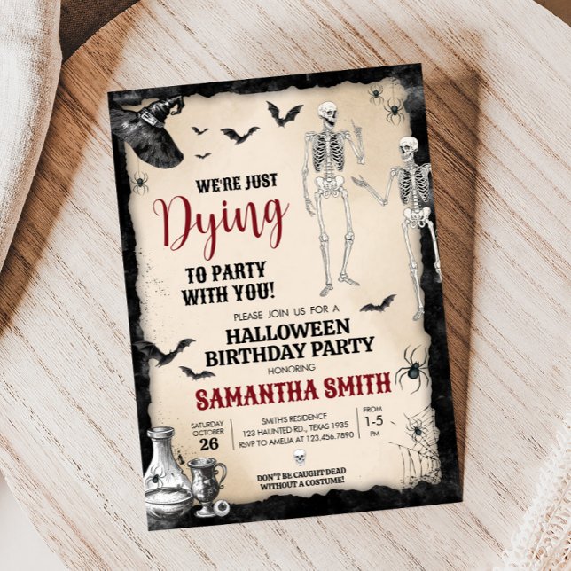 Gothic Dying to Party Halloween Birthday Party Invitation (Dying to Party Gothic Skull Halloween Birthday Party Invitation )