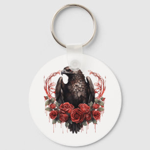 Gothic Eagle Wild Forest Animals Red Roses Key Ring