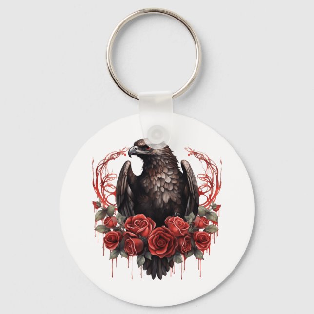 Gothic Eagle Wild Forest Animals Red Roses Key Ring (Front)