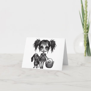Gothic Easter Girl and Dachshund Card
