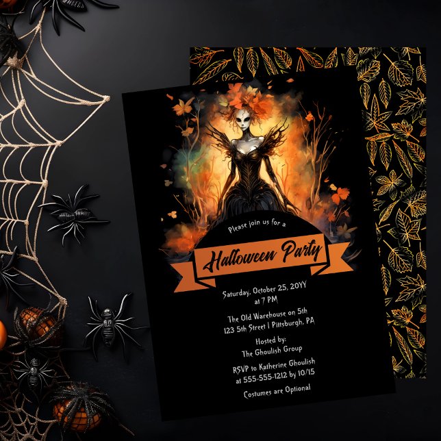 Gothic Eerie Faerie | Leaves Halloween Party  Invitation (Gothic Eerie Faerie and Leaves Halloween Party Invitation)