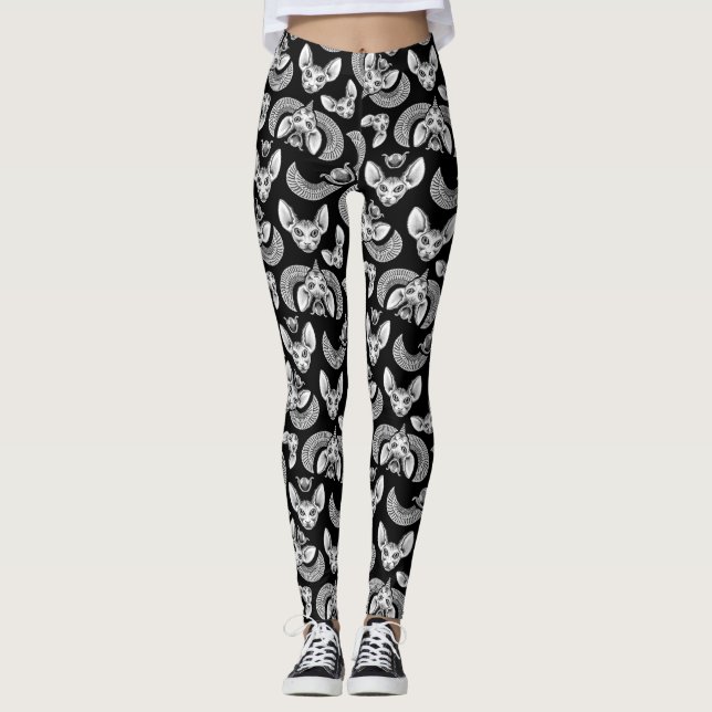 Gothic Egyptian Spinx Cat Tomb Cat Leggings (Front)