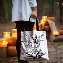 Gothic Elder Fairy Halloween Black and White Tote