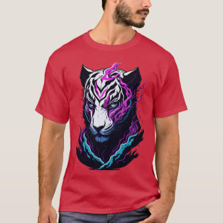 Gothic Elegance and Magic Detailed White Tiger Nin T-Shirt