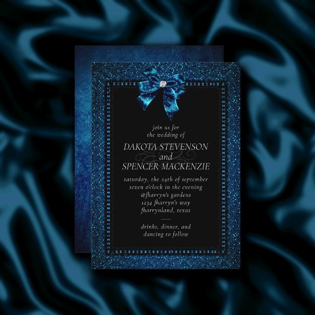 Gothic Elegance | Aquamarine Blue Bow Dark Moody Invitation (Creator Uploaded)