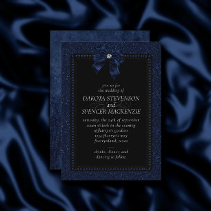 Gothic Elegance   Cobalt Blue Bow Wedding Invitation