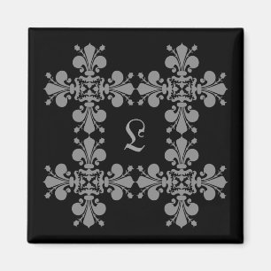 Gothic elegance fleur de lis damask monogram magnet