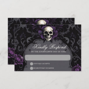 Gothic Elegance Purple Boho Skull Floral Wedding RSVP Card