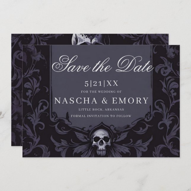 Gothic Elegance Purple Boho Skull Save The Date (Front/Back)