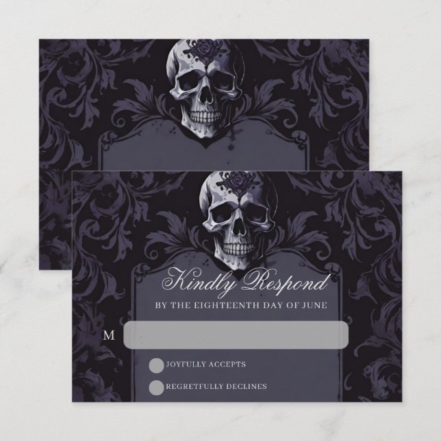 Gothic Elegance Purple Boho Skull Wedding RSVP Card (Front/Back)