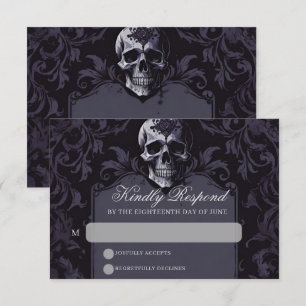 Gothic Elegance Purple Boho Skull Wedding RSVP Card