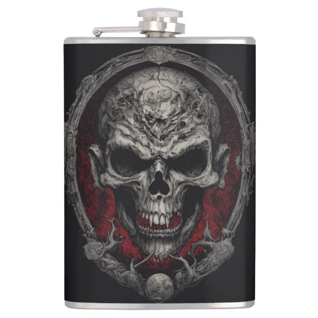 Gothic Elegance: Skull Head Vinyl Wrapped Flask  (Front)