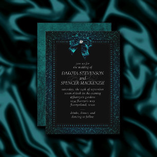 Gothic Elegance   Teal Topaz Bow Moody Wedding Invitation