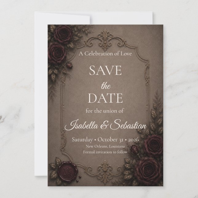 Gothic Elegance Wedding  Save The Date (Front)