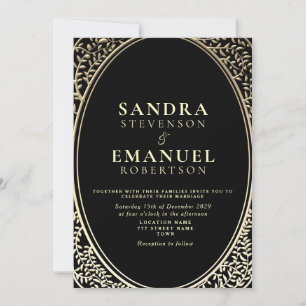 Gothic Elegant Black and Gold Wedding Invitation