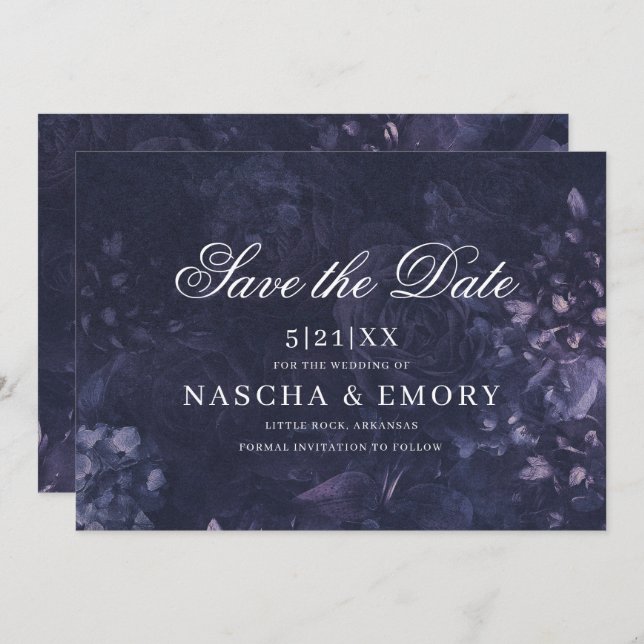 Gothic Elegant Dark Purple Floral Boho Wedding Save The Date (Front/Back)