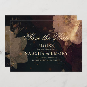Gothic Elegant Dark Red Floral Boho Wedding Save The Date
