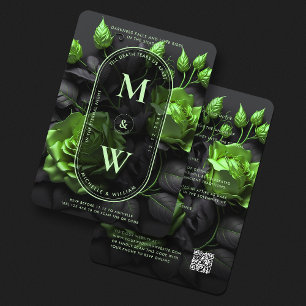 Gothic Elegant Floral Green Roses Modern Wedding  Invitation