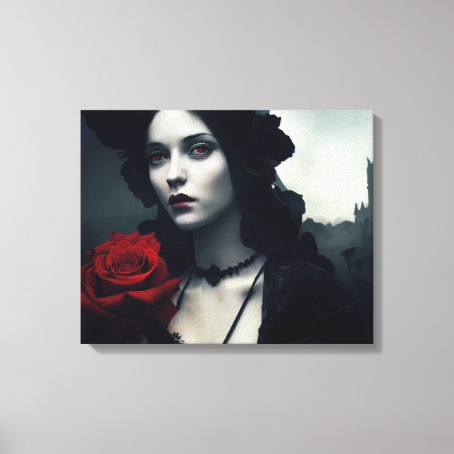  Gothic Elegant Lady Red Rose Canvas Print (Front)