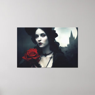 Gothic Elegant Lady Red Rose Canvas Print