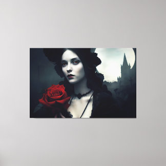 Gothic Elegant Lady Red Rose Canvas Print