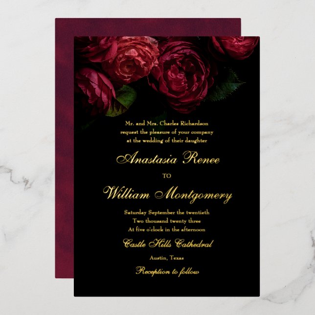 Gothic Elegant Moody Floral Black & Gold Wedding (Front/Back)