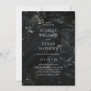 Gothic Elegant Raven & Rose Black Wedding Invitation