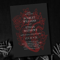 Gothic Elegant Red & Black Floral Heart Wedding In