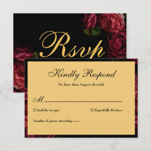 Gothic Elegant Rose Moody Floral Black Wedding RSVP Card