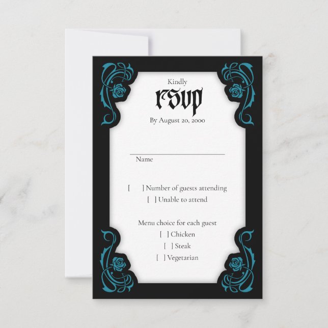Gothic Elegant Roses Wedding RSVP Card (Front)