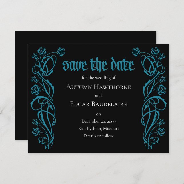 Gothic Elegant Roses Wedding Save The Date (Front/Back)