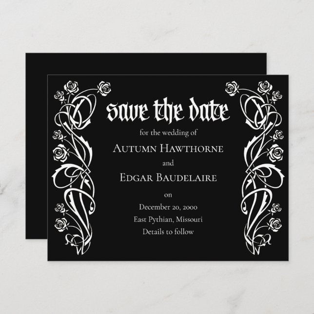 Gothic Elegant Roses Wedding Save The Date (Front/Back)
