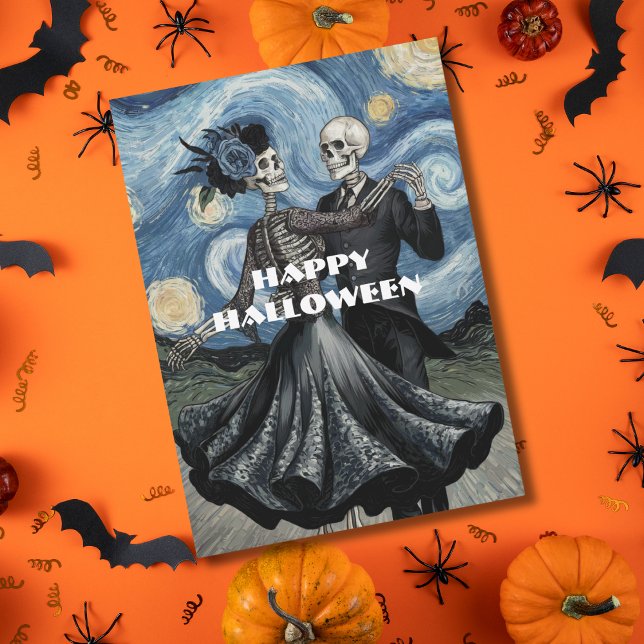 Gothic Elegant Skeletons Dance Moonlight Van Gogh Card (Creator Uploaded)