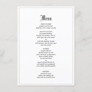 Gothic Elegant Wedding Dinner Menu With Border