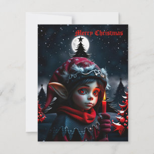 Gothic elf magic under the full moon. holiday card