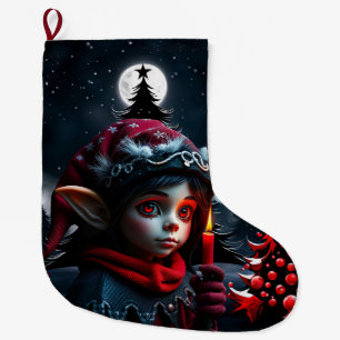 Gothic elf magic under the full moon. large christmas stocking
