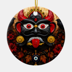 Gothic Evil Eye Halloween Drishti Bommai Folk Art Ceramic Tree Decoration