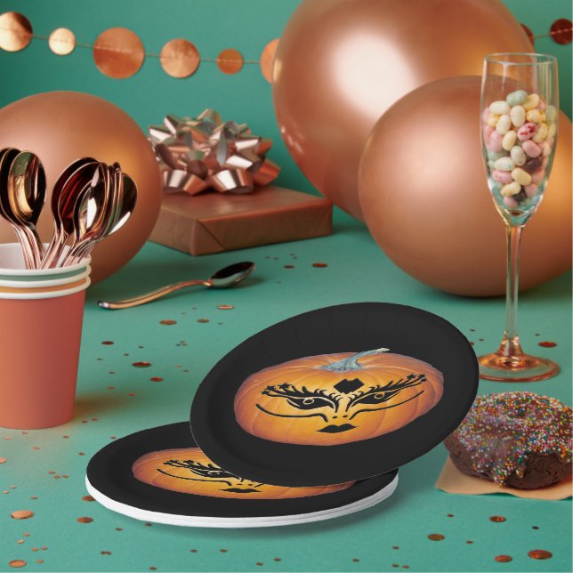 Gothic Face Jack-O-Lantern Paper Plate (Multi)